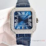 Swiss Quality Replica Cartier Santos 100 Iced Out Watches Blue Roman 40mm